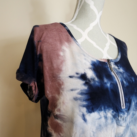 Coin 1804 Tie Dye Front Zip Short Sleeve T-shirt Top Size Small - Picture 6 of 9